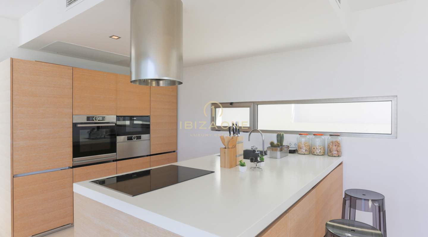 Moderne luxe villa met prachtig uitzicht en zonsondergang in Can Rimbau te huur, Ibiza