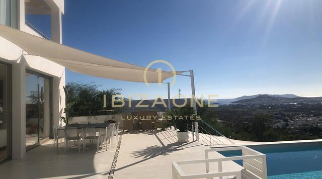 Contemporary luxury villa with amazing view and sunset in Can Rimbau for rent, Ibiza