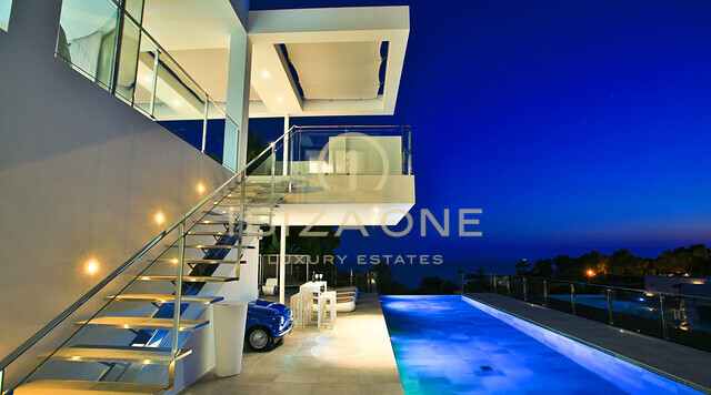 Villa de luxe moderne flambant neuve à Vista Alegre / Es Cubells avec d'excellentes vues sur la mer à louer, Ibiza - licence de location touristique