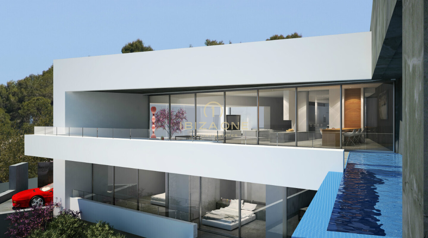 Modernes Projekt in Can Furnet mit Blick auf das Meer und Ibiza zu ...