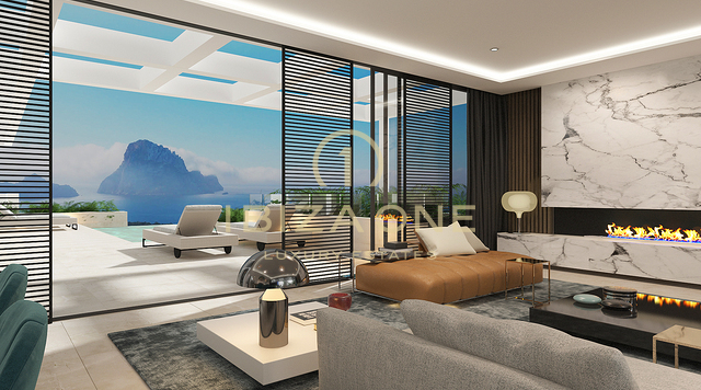 Modern building project with 7 luxury villas and views to Es Vedra and the sea for sale