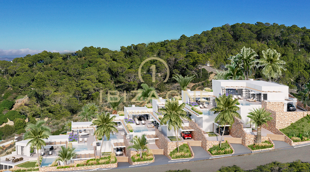 Projet de construction moderne avec 7 villas de luxe et vue sur Es Vedra et la mer à vendre