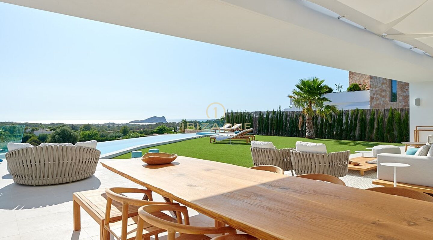 Modern newly built luxury villa with incredible sunset views and sea views in private urbanization for sale, Ibiza