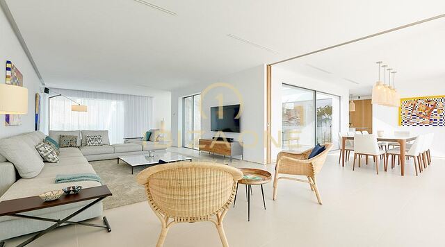 Moderna villa de lujo de nueva construcción con increíbles vistas al atardecer y al mar en urbanización privada en venta, Ibiza