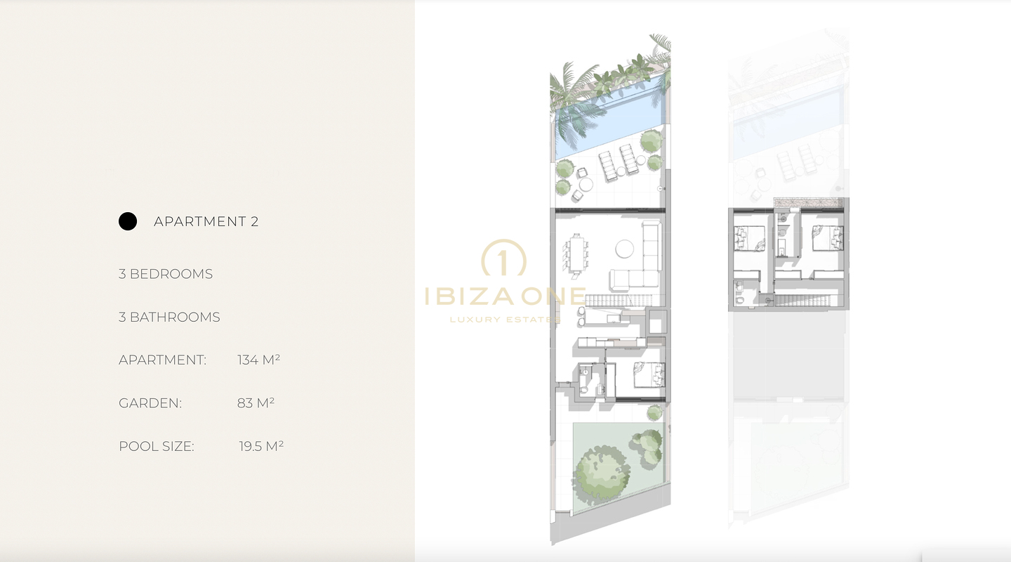 Apartamento moderno con piscina y jardín cerca de Ibiza en venta