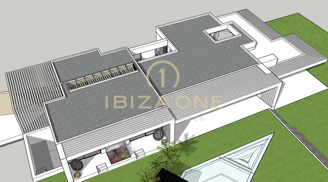 Lizenz für eine Luxusvilla auf einem der höchsten Punkte nahe Ibiza mit fantastischem Grundstück, Meerblick und Blick auf Ibizas Altstadt – der Rohbau steht bereits – 20m Pool zu verkaufen, Ibiza