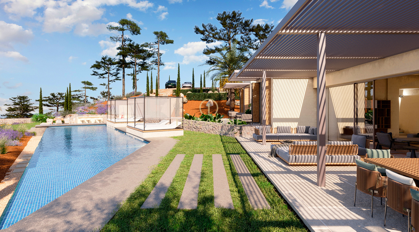 Licenza per una villa di lusso su uno dei punti più alti vicino a Ibiza con terreno fantastico, vista sul mare e vista sul centro storico di Ibiza - la struttura è già in posizione - piscina di 20 m in vendita, Ibiza