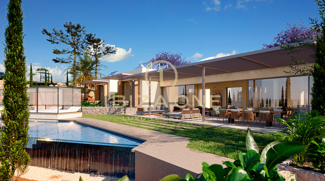 Lizenz für eine Luxusvilla auf einem der höchsten Punkte nahe Ibiza mit fantastischem Grundstück, Meerblick und Blick auf Ibizas Altstadt – der Rohbau steht bereits – 20m Pool zu verkaufen, Ibiza