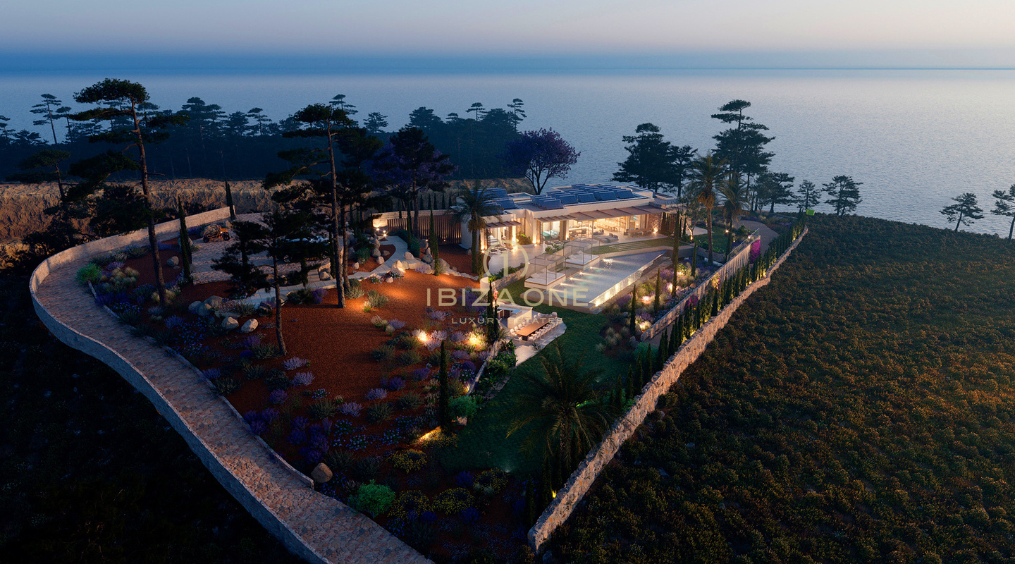 Lizenz für eine Luxusvilla auf einem der höchsten Punkte nahe Ibiza mit fantastischem Grundstück, Meerblick und Blick auf Ibizas Altstadt – der Rohbau steht bereits – 20m Pool zu verkaufen, Ibiza