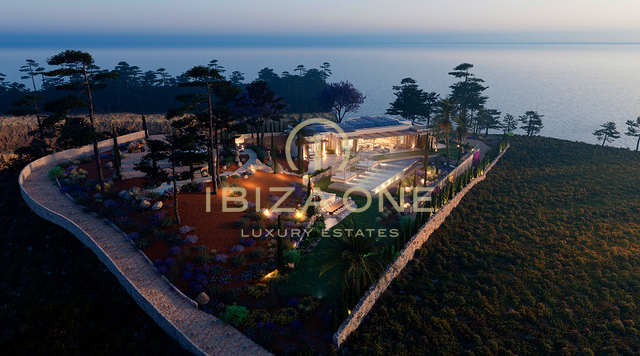 Lizenz für eine Luxusvilla auf einem der höchsten Punkte nahe Ibiza mit fantastischem Grundstück, Meerblick und Blick auf Ibizas Altstadt – der Rohbau steht bereits – 20m Pool zu verkaufen, Ibiza