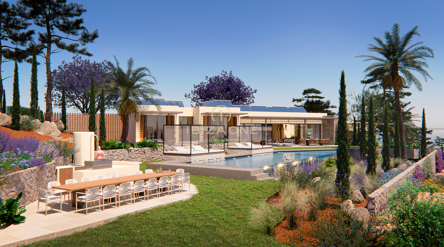 Lizenz für eine Luxusvilla auf einem der höchsten Punkte nahe Ibiza mit fantastischem Grundstück, Meerblick und Blick auf Ibizas Altstadt – der Rohbau steht bereits – 20m Pool zu verkaufen, Ibiza