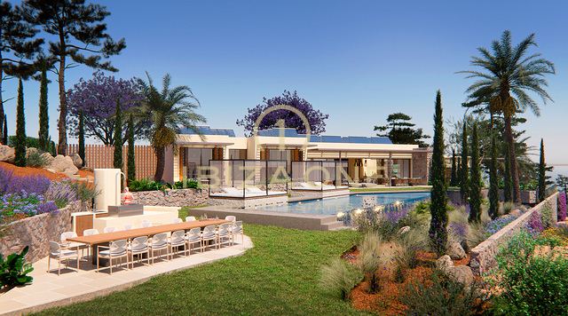 Lizenz für eine Luxusvilla auf einem der höchsten Punkte nahe Ibiza mit fantastischem Grundstück, Meerblick und Blick auf Ibizas Altstadt – der Rohbau steht bereits – 20m Pool zu verkaufen, Ibiza