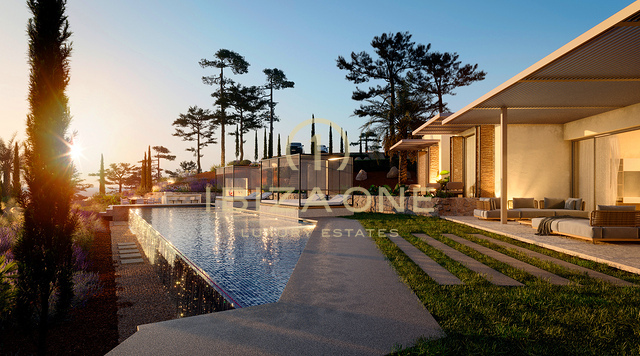 Lizenz für eine Luxusvilla auf einem der höchsten Punkte nahe Ibiza mit fantastischem Grundstück, Meerblick und Blick auf Ibizas Altstadt – der Rohbau steht bereits – 20m Pool zu verkaufen, Ibiza