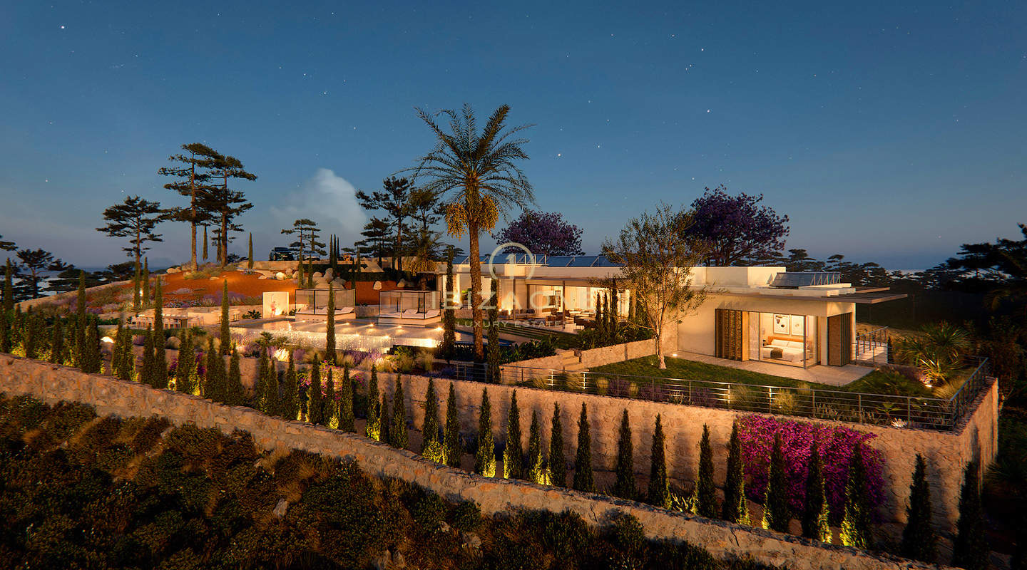 Lizenz für eine Luxusvilla auf einem der höchsten Punkte nahe Ibiza mit fantastischem Grundstück, Meerblick und Blick auf Ibizas Altstadt – der Rohbau steht bereits – 20m Pool zu verkaufen, Ibiza