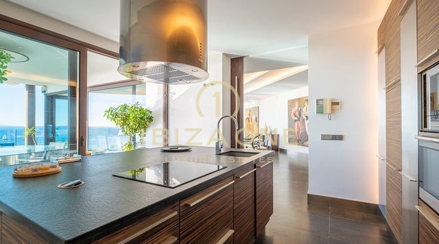 Luxury villa with panoramic sea views in an urbanization steps form the golf course for sale, Ibiza