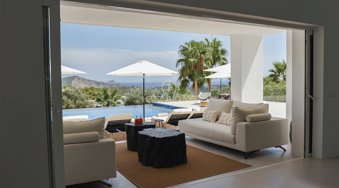 Ultramoderne luxe villa met exclusief zeezicht op toplocatie Vista Alegre te huur, Ibiza