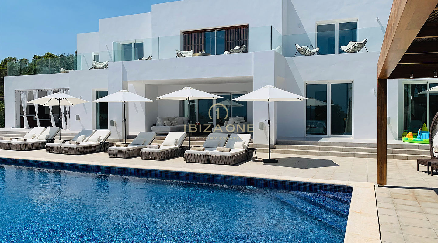 Ultramoderne luxe villa met exclusief zeezicht op toplocatie Vista Alegre te huur, Ibiza