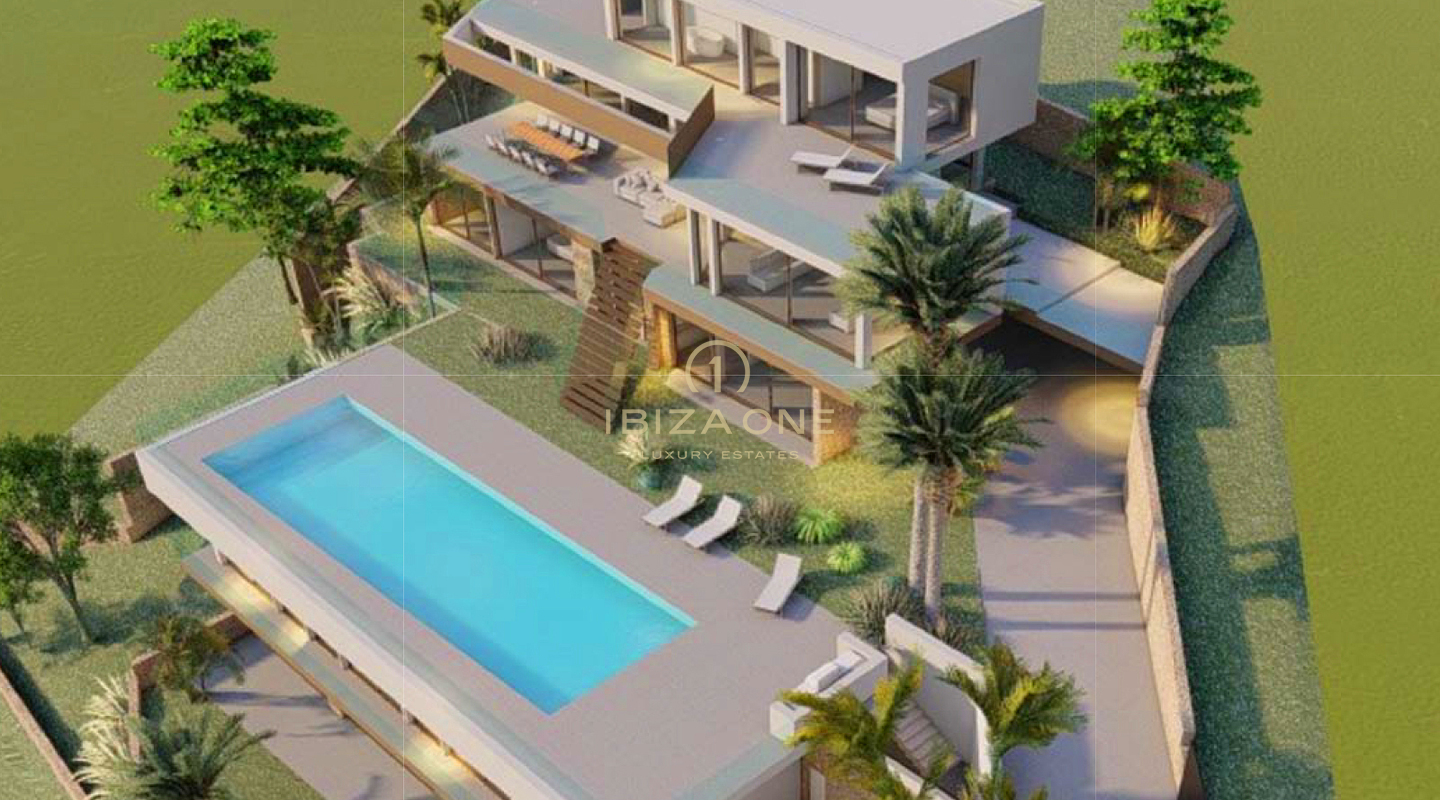 Beautiful luxury villa project with spectacular views of the sea, the castle and outstanning sunset views for sale, Ibiza