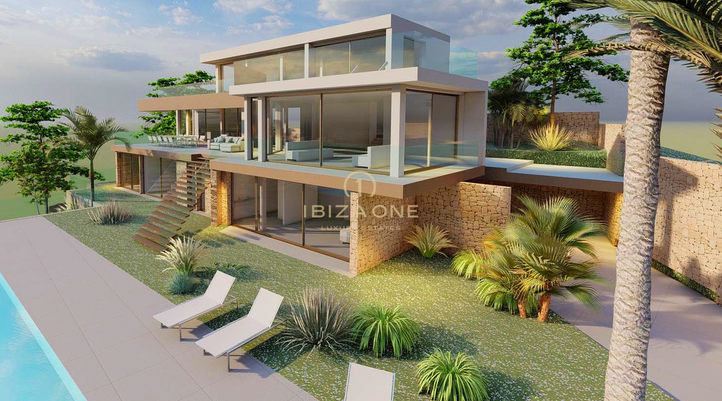 Beautiful luxury villa project with spectacular views of the sea, the castle and outstanning sunset views for sale, Ibiza