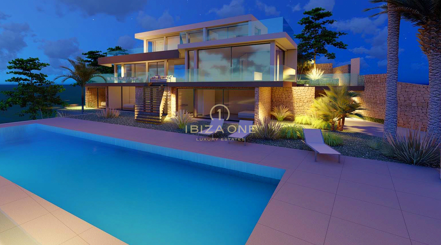 Precioso proyecto de villa de lujo con espectaculares vistas al mar, al castillo y espectaculares vistas del atardecer en venta, Ibiza