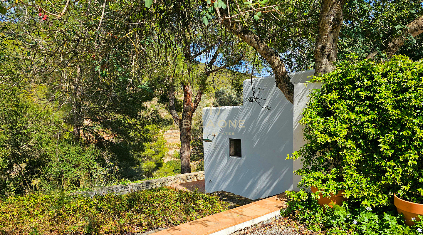 Sontuosa villa di lusso immersa in un'incantevole oasi di tranquillità circondata da colline e vegetazione verdeggiante in affitto, Ibiza