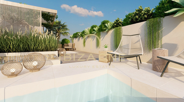 Modernes Luxus-Penthouse mit Pool und Garten in fußläufiger Entfernung zum Strand zu verkaufen, Ibiza