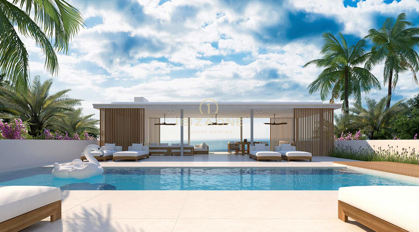 Villa op de eerste rij aan zee met adembenemend uitzicht op zee en op korte loopafstand van het strand in Cap Marinet te koop, Ibiza, of alleen het perceel met vergunning voor € 2.950.000,-