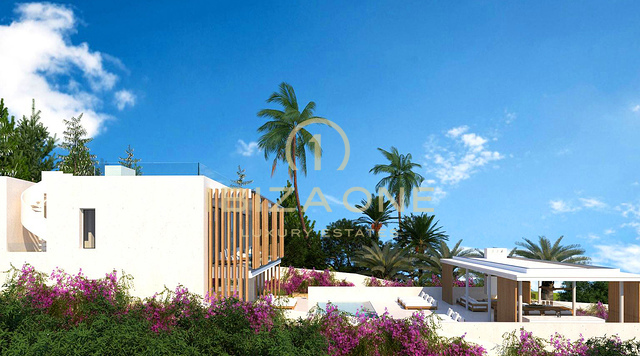 Erstklassige Strandvilla mit atemberaubendem Meerblick und nur wenige Gehminuten vom Strand entfernt in Cap Marinet, Ibiza, zu verkaufen oder auch nur Grundstück mit Genehmigung für 2.950.000,- €