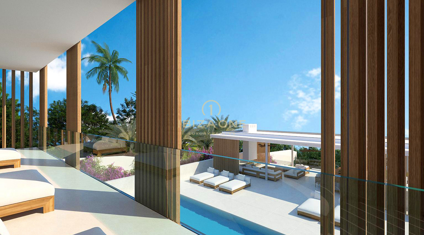 Erstklassige Strandvilla mit atemberaubendem Meerblick und nur wenige Gehminuten vom Strand entfernt in Cap Marinet, Ibiza, zu verkaufen oder auch nur Grundstück mit Genehmigung für 2.950.000,- €