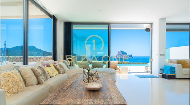 Big corner luxury townhouse in Cala Carbo with infinity pool overlooking Es Vedrà for Sale, Ibiza