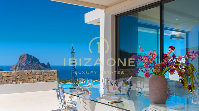 Big corner luxury townhouse in Cala Carbo with infinity pool overlooking Es Vedrà for Sale, Ibiza