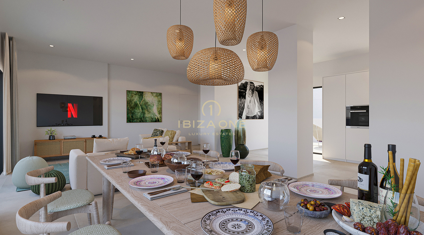 Appartements et penthouses de luxe en bord de mer, à deux pas de la plus longue plage de sable d'Ibiza, à vendre à Ibiza. Prix de 855 000 € à 1 945 000 €