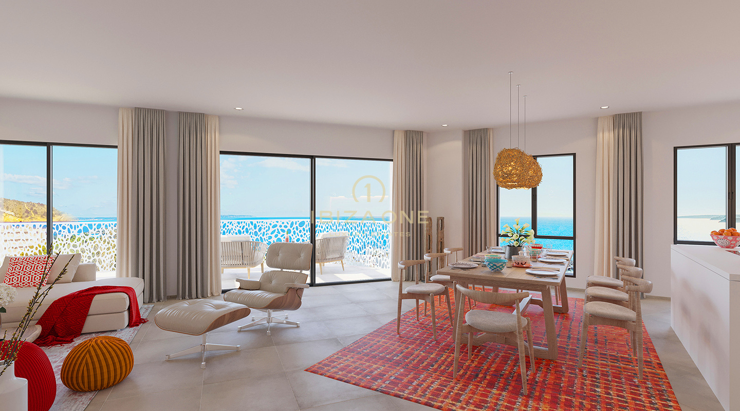 Appartements et penthouses de luxe en bord de mer, à deux pas de la plus longue plage de sable d'Ibiza, à vendre à Ibiza. Prix de 855 000 € à 1 945 000 €
