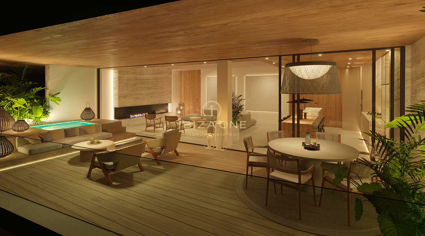 Apartamentos de superlujo en primera línea de mar con vistas panorámicas de 180° junto al puerto deportivo de Santa Eulalia en venta, Ibiza - precios desde 1,56 millones de euros hasta 2,4 millones de euros.