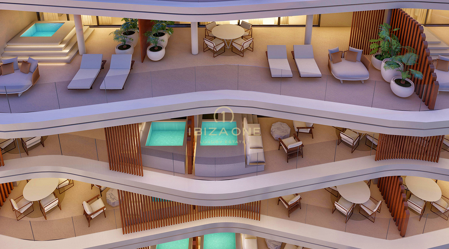 Exclusivos apartamentos de lujo con vistas al mar y servicios de cinco estrellas en venta en Aguas de Ibiza, Ibiza.
Complejo de apartamentos con 29 viviendas disponibles y vistas espectaculares al mar desde la segunda planta en adelante, con precios que oscilan entre 963.000€ y 3.850.000€ en venta, Ibiza.