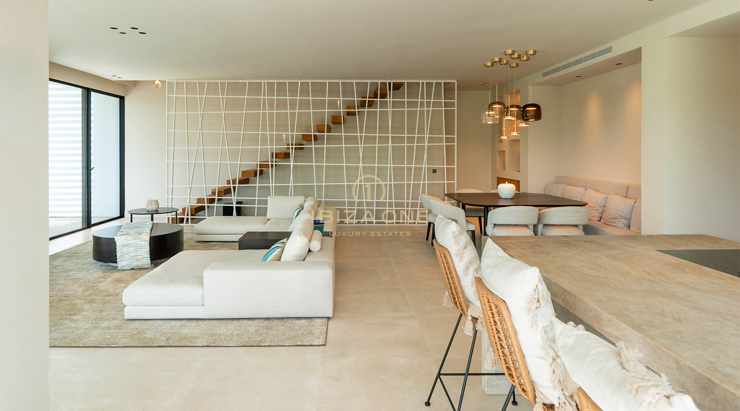 Villa de luxe neuve de designer avec vue sur mer, piscine privée et cuisine Gaggenau à vendre à Can Furnet, Ibiza